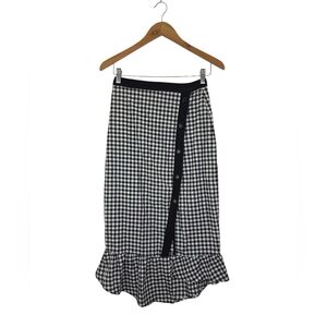 BCBGeneration Women's Black White Gingham Ruffle Asymmetric Pencil Skirt Size 4